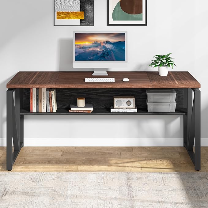 Tribesigns Office Desk with Drawers Sets 63 inches L Shaped Computer Desk with Mobile File CabinetBig Executive Desk for Home Office Furniture Sets (Dark Brown 63-inch)