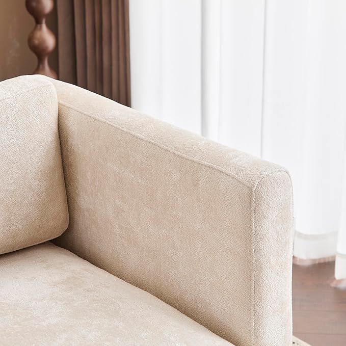 Christopher Knight Home Perla Chenille Upholstered 3 Seater Sofa Couch with Pillow Wooden Home Sofa Living Room Comfy Cloud Couch for Bedroom Apartment Home Office Beige