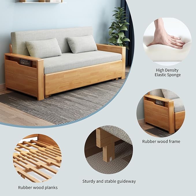 70.8Queen Convertible Sofa SleeperGrey cushion Sectional Sleeper Sofa with Reversible ChaiseSolid wood Sofa Bed 3 in 1 Pull Out Couch Bed for Living RoomApartmentBedroomand Office with Storage |