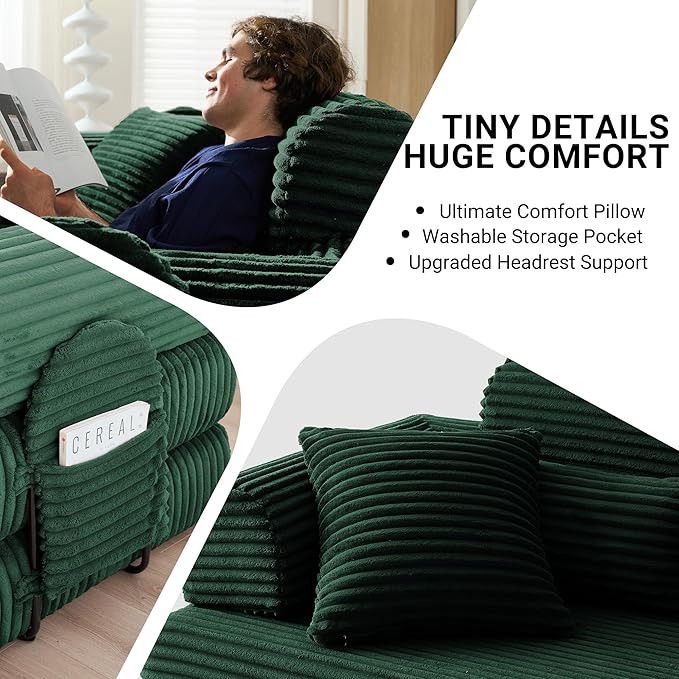 79 Boneless Couch with High Backrest Headrest Comfy Modular Foldable Floor Sleeper Sofa 5-in-1 Convertible Sofa Bed for Living Room Bedroom Lounge Studio Green
