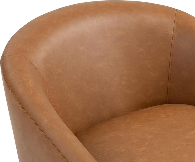 Swivel Barrel Accent Chair Modern Round Faux Leather Arm Chair for Living Room Bedroom Comfy Club Reading Chairs for Adults(Faux Leather Brown Set of 2)