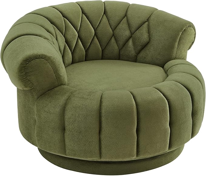 Swivel Accent Barrel Round Chair Comfy Chenille Reading Sofa Chair for Living Room Bedroom (Green)