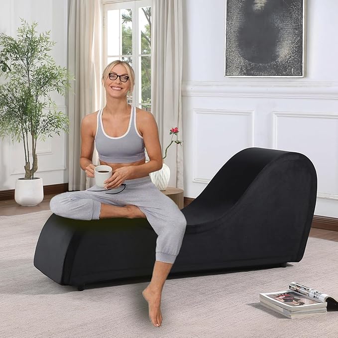 Black Sofa Couch Chair 67 Large Chaise Lounge Chair with Velvet Removable Cover 500 Lbs Capacity Sturdy Ottoman Bench for Stretching Meditation Relaxation Practice
