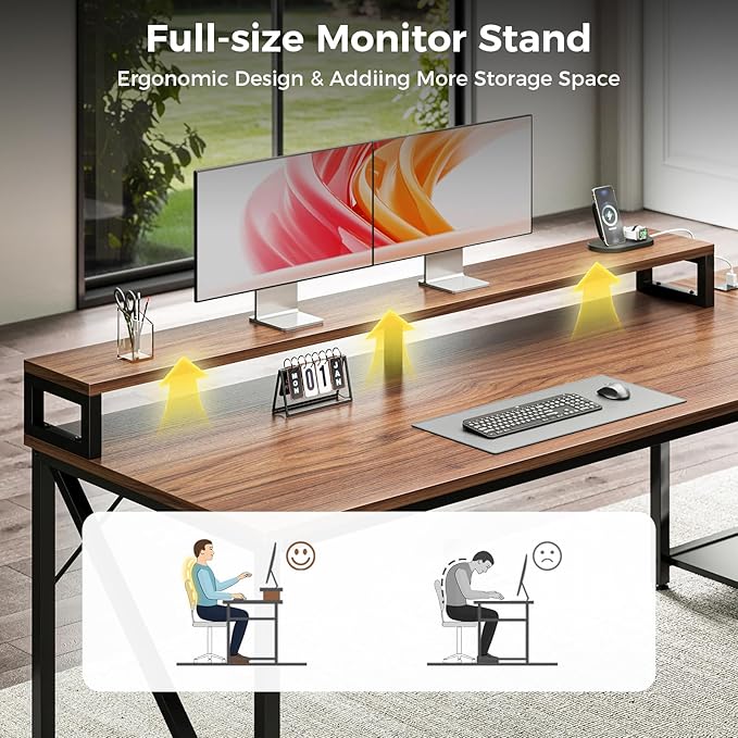 AODK L Shaped Desk with Wooden Drawers &amp Locking File Cabinet 61 Inch Large Executive Desk with Power Outlet Led Computer Desk with Storage Corner Office desk with Monitor Stand &amp CPU Stand