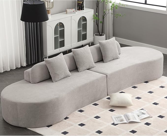 Modern Curved Cloud Sofas with Three Pillows Terrycloth Fabric Upholstered Sofa Combination Sofa Comfy 4 Seat Modular Sofa Minimalist Sofa in Living Room Apartment (Gray *172)