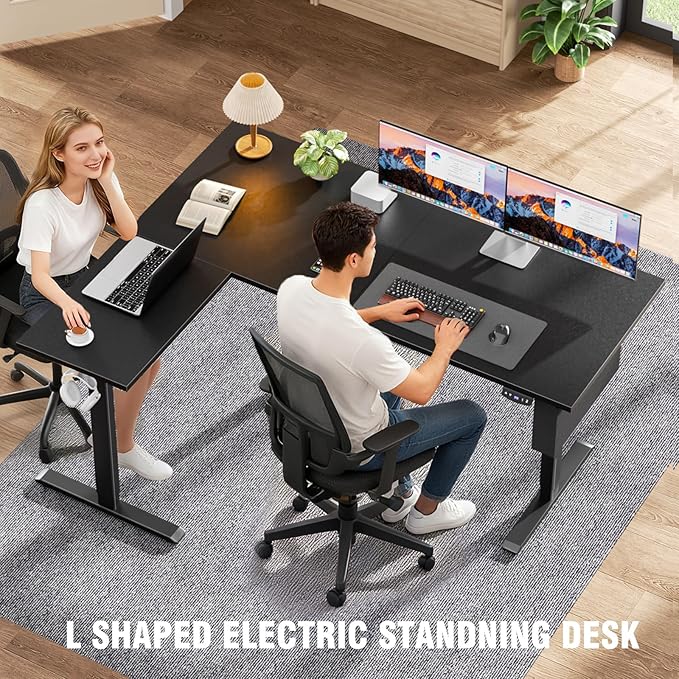 L Shaped Electric Standing Desk63 Inch Adjustable Height Sit to Stand Corner Desk with Memory Presets Reversible Computer Table for Home Office Work and Study Black