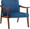Accent Chair with Velvet Upholstery and Solid Wood Frame Classic Mid-Century Modern Living Room Furniture for Extra Seating Dark Blue