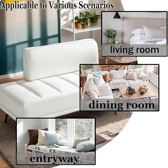 Anwick 55 PU Leather Small Sofa Loveseat Couch with Side Table Modern Upholstered Bed End Bench with Back for Bedroom Living Room Office Entryway (Beige)
