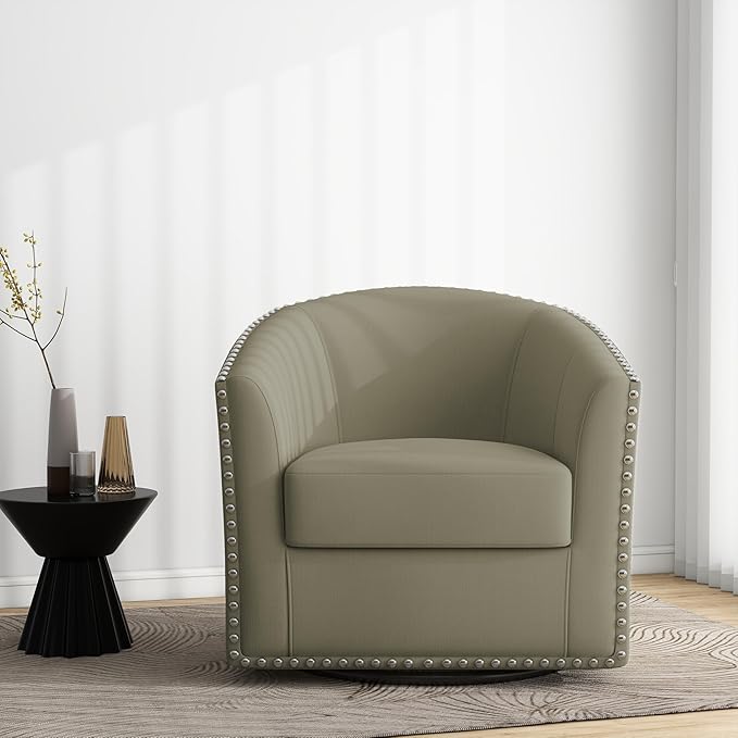 Swivel Barrel Accent Chair Set of 2 Modern Round Small Reading Armchair for Living Room Bedroom-Light Camel