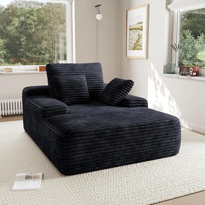 JACH 67 Oversized Boneless Sofa Bed Corduroy Sleeper Couch Lounge Chair Modern Comfy Deep Seat Lazy Sofas for Living Room Movie Room Game Room Small Space No Assembly (Black)