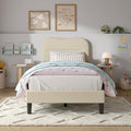 Twin Bed Frames with Headboard Upholstered Bed Frame Twin Teddy Soft Boucle Fabric Twin Size bedframes Soft Cloud Marshmallow Shape Upholstered Headboard No Box Spring Needed Noise Free (Beige)