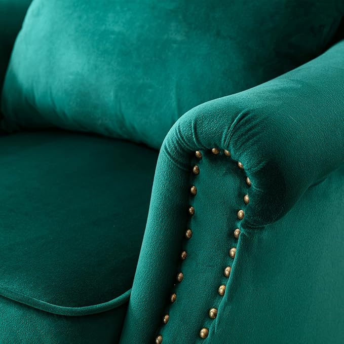 chairus Mid-Century Modern Accent Chairs Set of 2 Comfy Sofa Chairs Channel Back Armchairs with Small Pillow for Living Roon Bedroom Club - Velvet Green