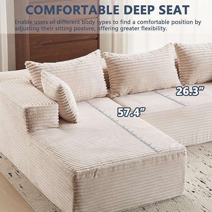 109 Modular Sectional Couch with L-Shape ChaiseBoneless Sofa for Living RoomModern Cloud Couch with Deep SeatNo Assembly RequiredLovesetWhite(Left Facing Chaise)