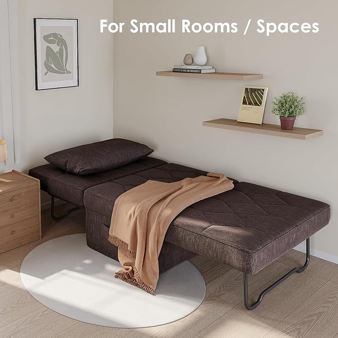 Convertible Sofa Bed with 5-Level Adjustable Backrest 74 D x 28 W 4-in-1 Folding Ottoman Sleeper Chair Bed Modern Single Futon Couch for Living Room Apartment Dorm Small Space Dark Brown