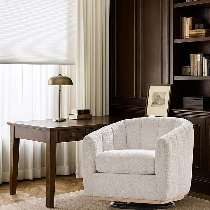 Mlmh &amp Kngwa 32.28 W Swivel Barrel Accent Chair Chenille Upholstered Swivel Chair Comfy Chairs Single Sofa for Living Room Bedroom Ivory