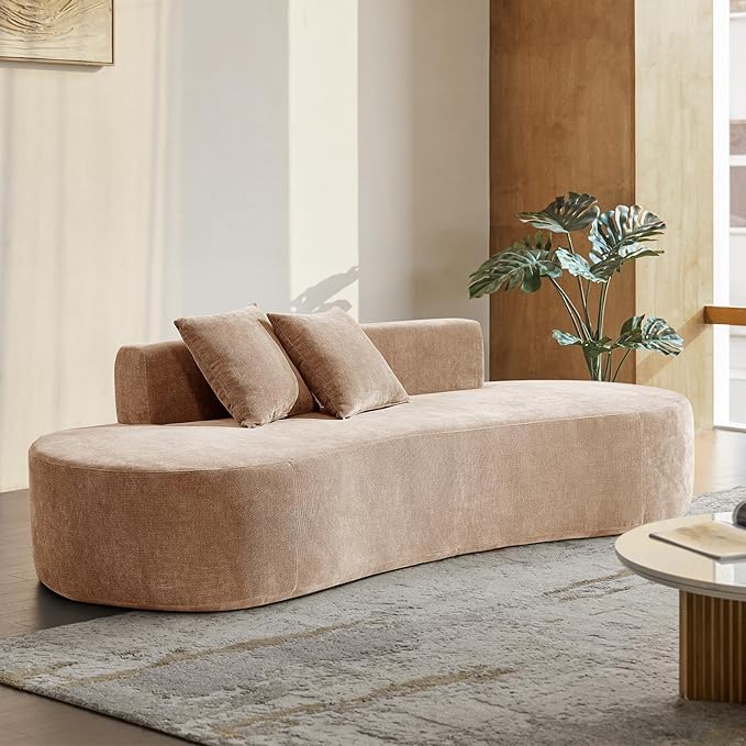 94.5 Modern Curved Sofa 3-Seater Comfy Foam Couch with 2 Pillows Frameless &amp No Assembly Required Cloud Couch for Living Room Pink