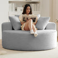 55''L Oversized Round Chaise Longue Chair Indoor Corduroy Sponge Single Sofa Oversized Round Chairs Modern Sleeper Chair for Living RoomProjection Room Wide Armrest Chairs Light Grey