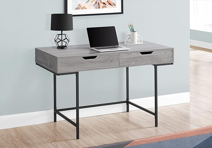 Computer Desk Home Office Laptop Storage Drawers 48 l Work Grey Laminate Black Metal Contemporary Modern QS677