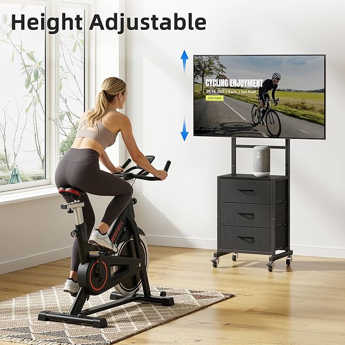 GYIIYUO Rolling TV Stand with 3 Storage Fabric Drawers/Mount/Wheels Small Mobile TV Stand for 32-55 inch TVs Corner TV Cart for BedroomOfficeLiving Room(Black)