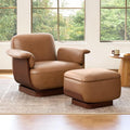 CHITA Genuine Leather Swivel Chair with Storage Ottoman Modern Living Room Accent Chair with Lounge Seat for Bedroom Office Saddle