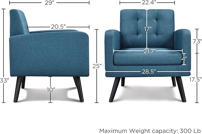 Topeakmart Mid Century Accent Chair Modern and Cozy Barrel Sofa Chair with Thick Cushion and Sturdy Wood Legs for Living Room/Bed Room/Office Waiting Area Navy Blue