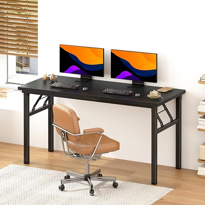 Need Office Computer Desk - 54.3L Sturdy and Heavy Duty Folding Laptop TableWriting Table/Home Office Desk/Sewing TableNo Assembly Required (Black) AC5CB138