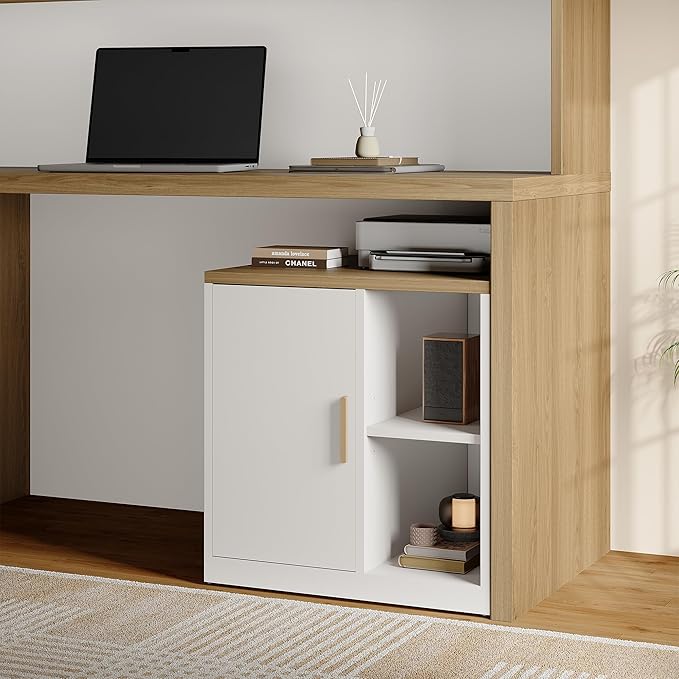 Computer Desk with Hutch and File Cabinet 72.8 Home Office Desk Set Under Desk Storage Cabinet All-in-One Study Writing Desk with Power Outlet 1.18 Desktop Privacy Panel Light Walnut