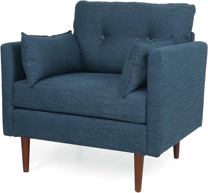 GDFStudio Tufted Club Chair Accent Armchair Accent Arm Reading Chair for Living Room Upholstered Button Armchair Lounge Chair with Comfy Cushion Wooden Leg for Bedroom Office Navy Blue