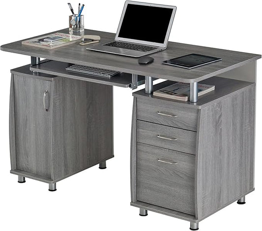 47.5'' Computer Desk with File Cabinet and Drawers Storage Cabinet with Removable Shelf and Ventilation for CPU Home Office Desk or Computer Workstation with Keyboard Tray Grey