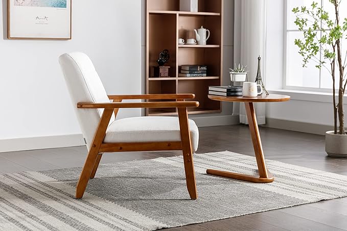 Leisure Chair with Solid Wood Armrest and Feet Mid Century Modern Accent Chair for Living Room Bedroom Studio Chair WX145