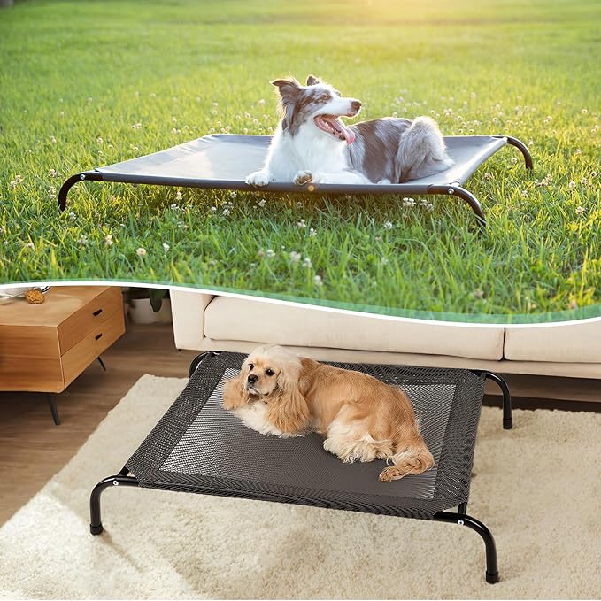 50 Lx32 Wx8 H Cooling Elevated Dog Bed for Large Dogs with Non-Slip Floor Protectors &amp Breathable Mesh Raised Indoor &amp Outdoor Dog Cot Pet Hammock Grey