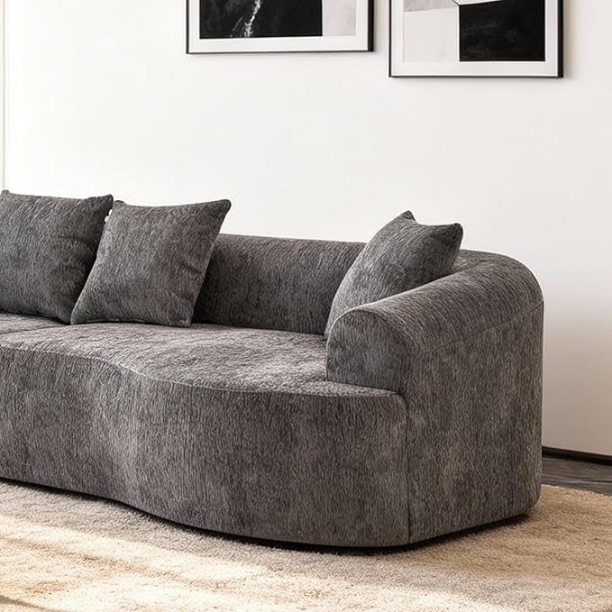 Oversized Sectional Boneless Sofa for Living Room 106 Modern Luxury Chenille Sofa 4-Seater Extra Deep &amp Wide Seat Curved Cloud Couch with 4 Throw Pillows Grey