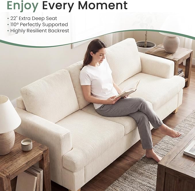 3 Pieces Corduroy Couch Set for Living Room 3 Seater &amp Loveset*2 Cloud Sofa Deep Seat Floor Couch for Bedroom Futon Modern Sofa Bed White Corduroy