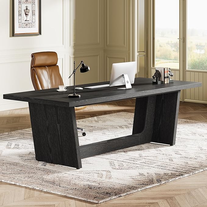 Tribesigns 70.87-Inch Executive Desk Large Wood Desk for Home Office Rustic Study Writing Table with Heavy-Duty Pedestal Extra Long Business Workstation