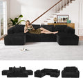 132 U Shaped Couch Modular Sectional Sofa with Chaise Flannel U Shaped Boneless Couch with Deep Seat Upholstered Modular Cloud Sofa for Living Room No Assembly Required Black Flannel