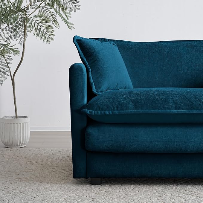Deep Seat Cloud Loveseat Sofa Sectional Couch with Movable Ottoman 2 Seater Oversized L Shaped Corner Sofa Couches Comfy Chenille Love Seat for Living Room Bedroom Apartment Office