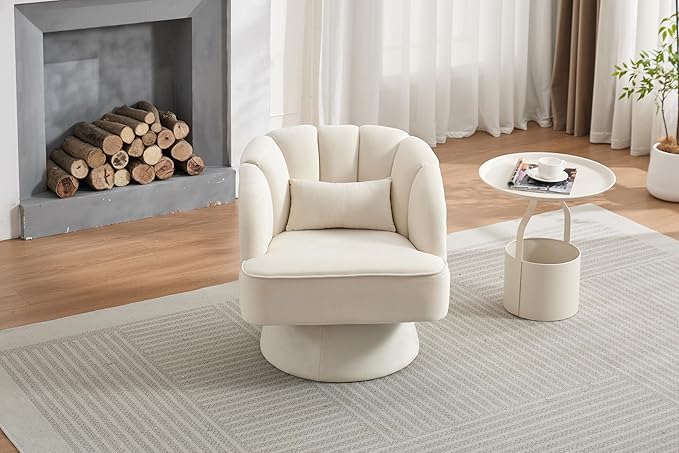 Swivel Accent Chair with Armrest Modern 360 Degree Swivel Round Lounge Chair with Curve Back and Cushion Comfy Upholstered Armchair Single Sofa for Living Room Bedroom Reading Room Beige 2PCS