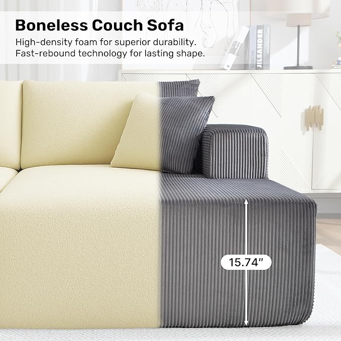 Modular Sectional Sofa146 U-Shaped Boneless Sofa for Living RoomOversized 4-Seater Deep Seat Cloud CouchesCorduroy Upholstered Corner Sofa CouchNo Assembly RequiredDarkgrey