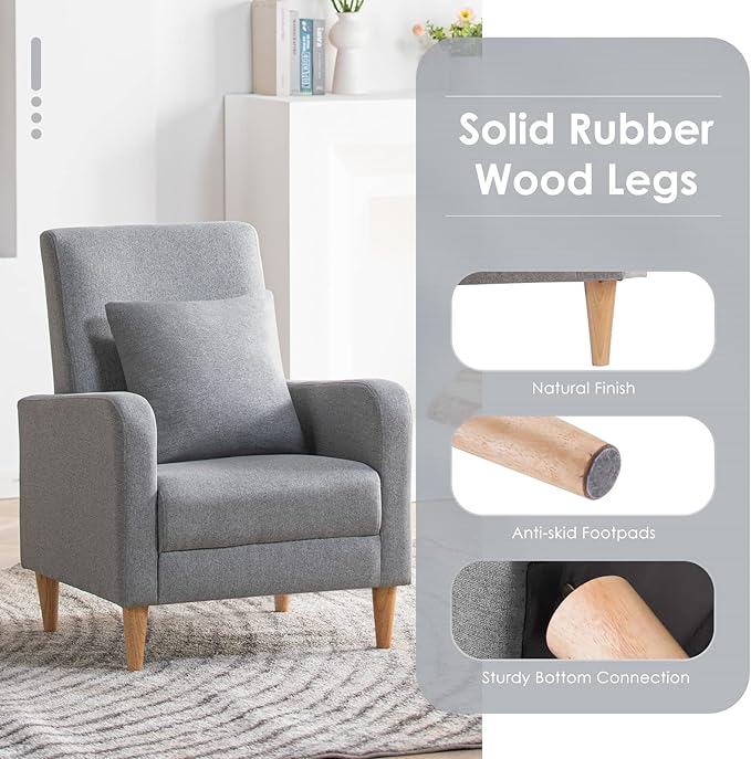 COLAMY Modern Accent Chairs Living Room Chairs Set of 2 Fabric Reading Side Arm Chair Upholstered Single Sofa with Lounge Seat and Wood Legs Light Grey