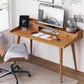 Mid Century Modern Desk 51 Wood Home Office Writing Computer or Laptop Desk with Monitor Stand Riser and Open Storage Cubby Vanity Desk with 2 Drawers (51.2×25.6)