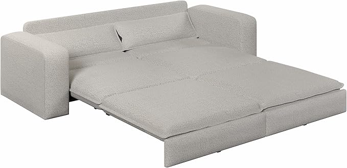 KEIKI 93 King Size Sleeper Sofa Bed 3 in 1 Convertible Sleeper Sofa Pull Out Sofa Bed 3 Seat Teddy Couch with 2 Lumbar Pillows for Living Room Apartment Office Studies Light Grey