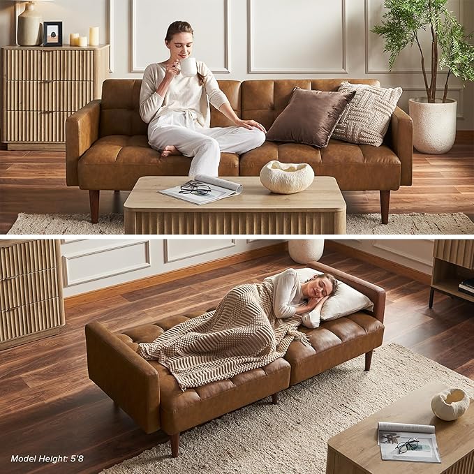 mopio 76.4 Futon Sofa Bed Couch Loveseat Sleeper Sofa Mid Century Modern Futon Couch Sofa Cama Couches for Living Room (Aaron Pearl White Boucle)