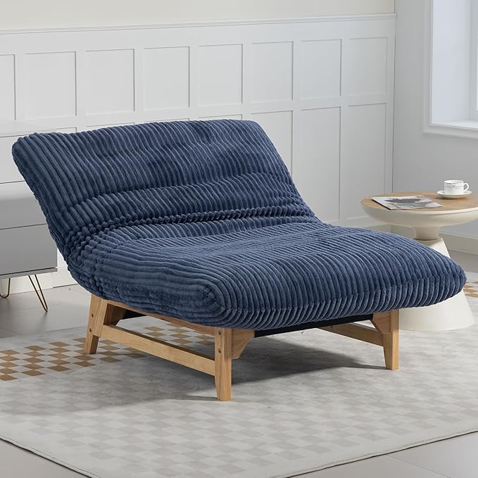 Modern Accent Chair Comfy Corduroy Upholstered Living Room Chair with Cushion Comfortable Accent Sofa Chair with Wooden Frame Armless Lazy Sofa for Living Room Bedroom (Blue) | Cushion