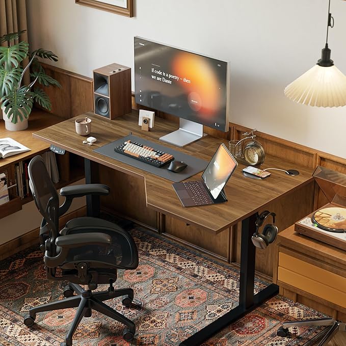 Agilestic Electric Standing Desk Height Adjustable Desk 55 x 32 Inch Sit Stand up for Work Office Home L Shaped Ergonomic Rising Computer Table with Memory Preset Dark Walnut