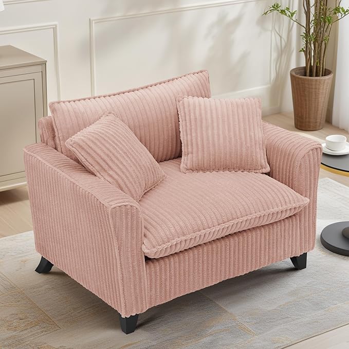 ERYE Living Room Accent Chair Modern Corduroy Upholstered Chair Wider Seat Cushion Leisure Armchair W/2 Pillows and Removable Cover for Home ApartmentBedroomOffice