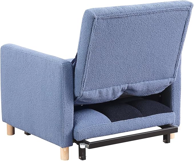 3-in-1 Convertible Chair Bed Teddy Fabric Multi-Functional Single Armchair Sofa Bed with Adjustable Backrest Pull Out Sleeper Chair