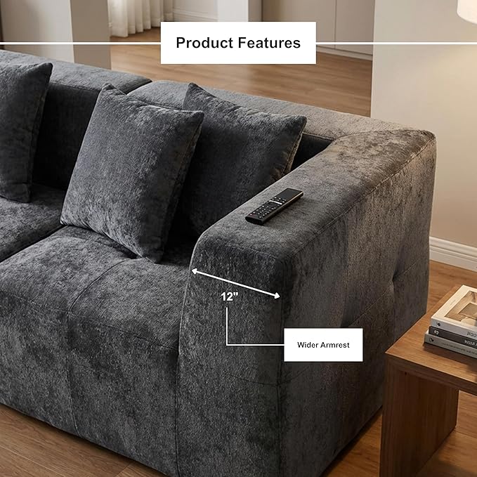 · REDEARTH · Love Seat Modular Velvet Sectional Sofa No-Assembly Compressed Couch in a Box Firm Support Boneless Modular System in Plush Velvet for Living Room (2-Seater) Dark Gray
