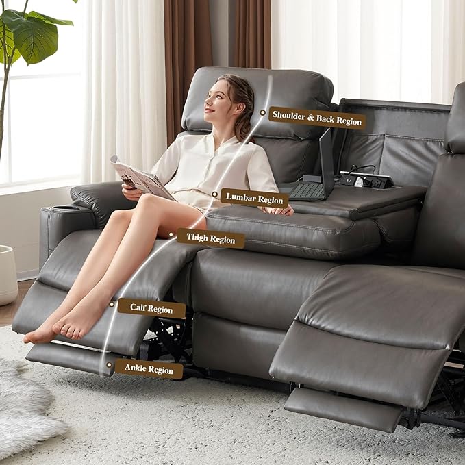 Power Reclining Sofa Electric 3-Seat Dual Recliner Couch with USB Ports Cup Holders Wall Hugger Sofa &amp Couch for Living Room Home Theater Apartment RV (Grey)