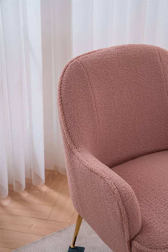 Modern Soft Green Teddy Fabric White Ergonomics Accent Chair Living Room Chair Bedroom Chair Home Chair with Gold Legs and Adjustable Legs Family Room Sofa Armchair Furniture for Indoor Home (Pink)