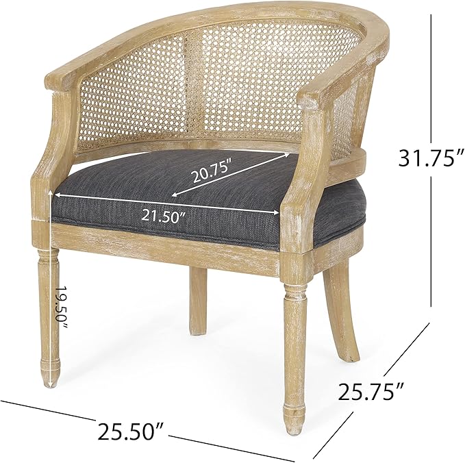 Merax French Country Accent Chair with Curved Back Farmhouse Rubber Wood Armchair for Living Home/Dining Room/Balcony/Patio Charcoal